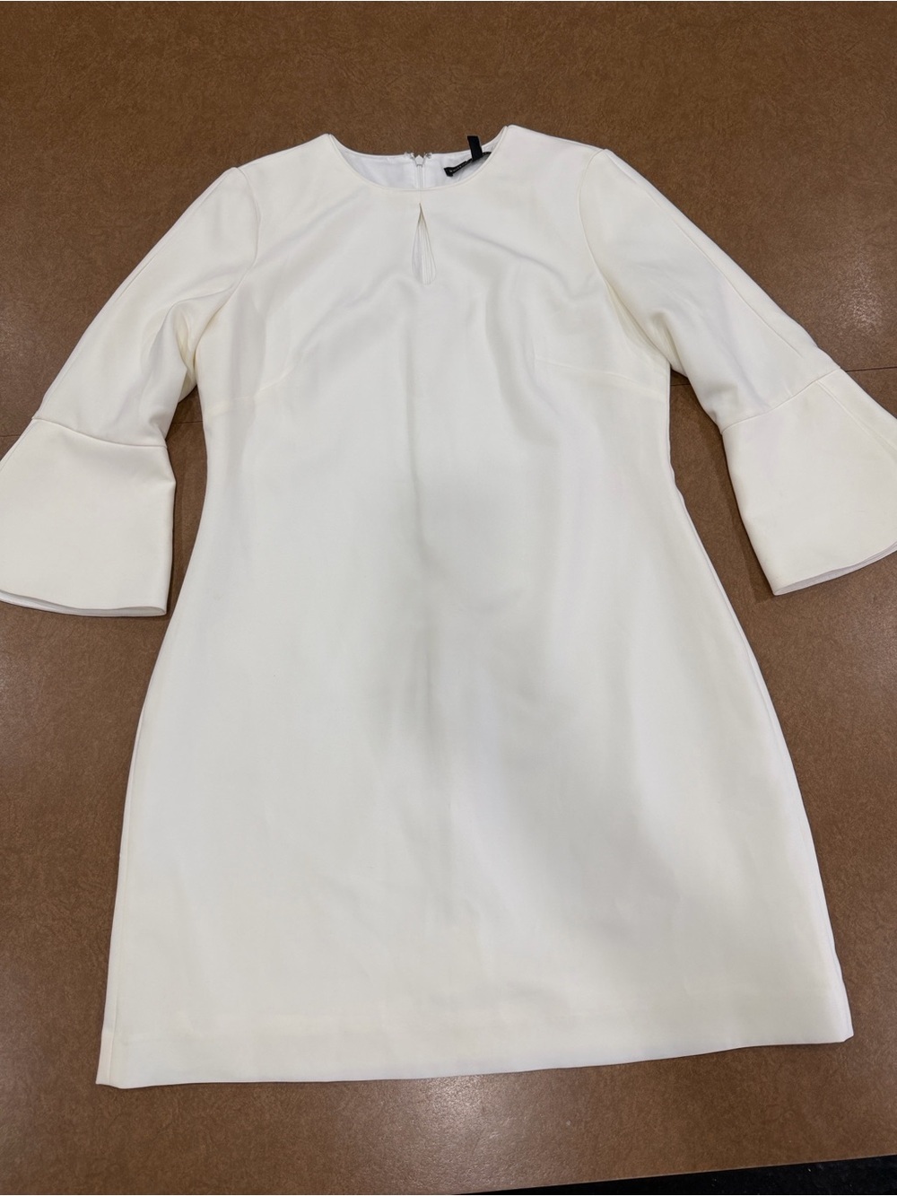 White House Black Market Cream Mini Shift Dress with Bell Sleeves • Size 8